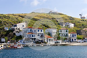 View to the picturesque harbor of Ai Stratis island, Greece