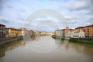View to Pisa town and the Aron river
