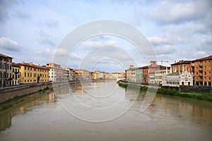 View to Pisa town and the Aron river photo