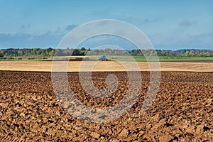 View to plowed field