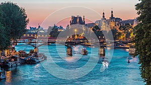 View to Pont des Arts in Paris after sunset day to night timelapse, France