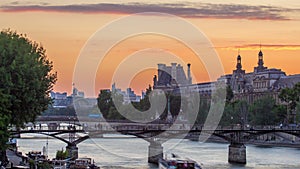 View to Pont des Arts in Paris at sunset timelapse, France