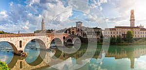 View to the Ponte Pietra Bridge in Verona, Veneto, Italy, photo