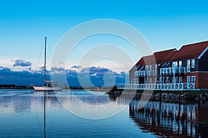 View to the port of Klintholm Havn in Denmark