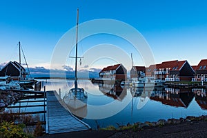 View to the port of Klintholm Havn in Denmark