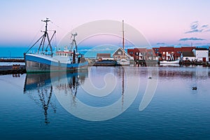 View to the port of Klintholm Havn in Denmark