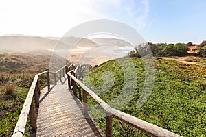 View to Praia do Amado, Beach and Surfer spot near Sagres and Lagos, Costa Vicentina Algarve Portugal