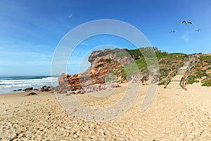 View to Praia do Amado, Beach and Surfer spot near Sagres and Lagos, Costa Vicentina Algarve Portugal