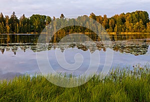 View to the quiet lake landscape in Finland photo
