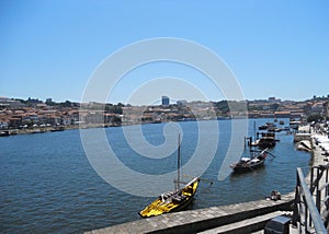 View to Rio Duero with its vintage boats, Oporto photo
