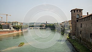 A view to the river Adige from the Old Castle, aka Castelvecchio in Verona, Italy