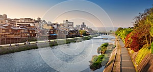 View to river Kamo in evening light