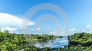 view to the river Mississippi with its wide river bed and untouched nature