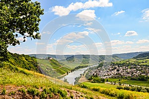 View to river Moselle and Marienburg Castle near village Puenderich - Mosel wine region in Germany photo