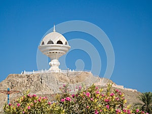 View to the Riyam Park monument dome. Muscat, Oman. Copy space.