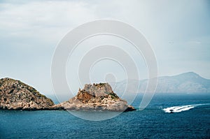 View to rocks of Santa Ponsa in Mallorca island before the storm