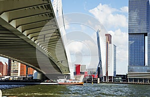 view to Rotterdam city harbour, future architecture concept, bright landscape noone