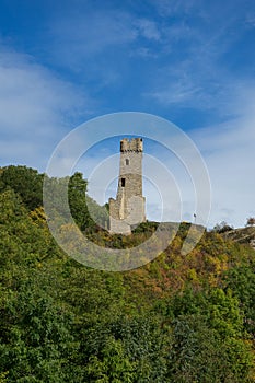 View to the ruin castle called Philippsburg in the german region eifel