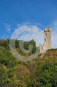 View to the ruin castle called Philippsburg in the german region eifel