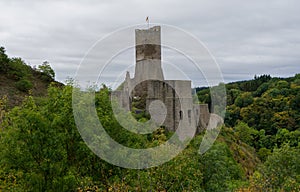 View to the ruin castle called Philippsburg in the german region eifel