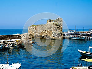 View to ruined Byblos port, Jbail, Lebanon