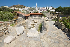 View to the ruins of the Mausoleum of Mausolus, one of the Seven wonders of the ancient world in Bodrum, Turkey.
