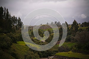 View to ruins of Puca Pucara aka Red Fortress at Cuzco, Peru photo