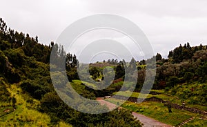 View to ruins of Puca Pucara aka Red Fortress at Cuzco, Peru photo