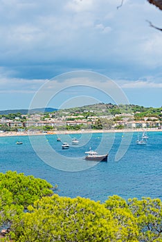 View to Sant Pol beach in the Village of Sant Feliu de Guixols at Costa Brava in Catalonia,Mediterranean Sea,Spain