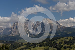 Scenic mountainscape in Seiser Alm in the Dolomites in Northern Italy
