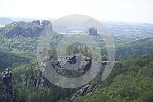 View to the Schrammsteine mountains from Carolafelsen, Saxon Switzerland