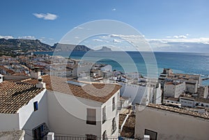 View to the sea over white spanish houses in Altea, Costa Blanca