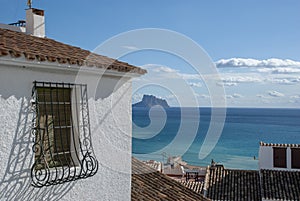 View to the sea over white spanish houses in Altea, Costa Blanca