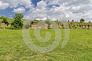 View to sedimentary rock in stone-pit area at Zavet town