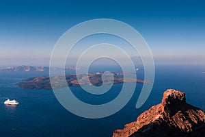 View to Skaros Rock in Santorini in Greece