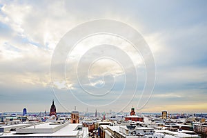 View to skyline of Frankfurt with Hauptwache and skyscraper ear photo