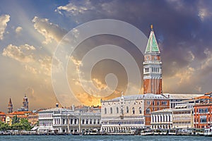 View to skyline of Venice with campanile and the doges palace