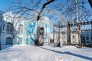 View to Smolny Cathedral from Smolny park. Sunny winter day. Sankt Petersburg, Russia