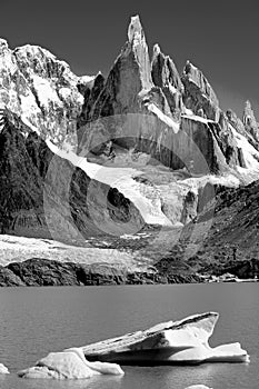 view to the snow capped mountains of Laguna Torre in Argentina