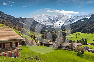 View to the snow-covered Mt. Saentis in the Alpstein Mountains