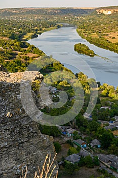 View to Socola village and Dniester river from the high cliff, Moldova