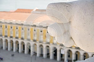 A view to the Square of Commerce in Lisbon from the top of the Triumph arch