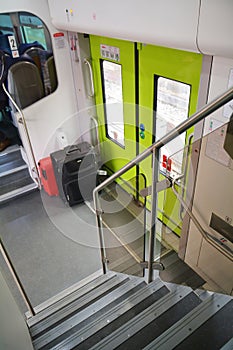 View to stairs and door in a modern train