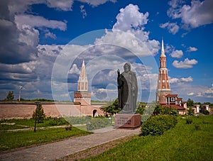 View to The statue Of St. Sergius Of Radonezh in Epiphany Staro-Golutvin cloister, Kolomna, Moscow region, Russia