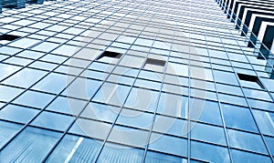 view to steel blue background of glass building