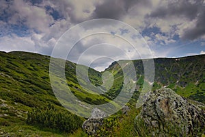 View to surrounding high mountains peaks near from Brestova mountain near to Town Zuberec.