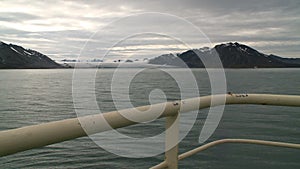 View to Svalbard from floating vessel.