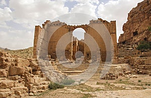 View to the temple Qasr Al-Bint. Nabataeans capital city Al Khazneh.Petra, Jordan