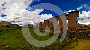 View to Temple of Wiracocha at archaeological site of Raqchi, Cuzco, Peru