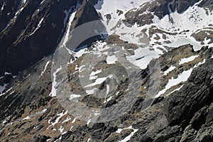 View to Teryho hut in Mala Studena dolina valley from Lomnicky peak 2634 m,, High Tatras